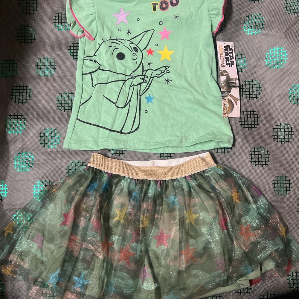 Star Wars The Child (Grogu) Mint Green Tee & Star Tulle Skirt Set